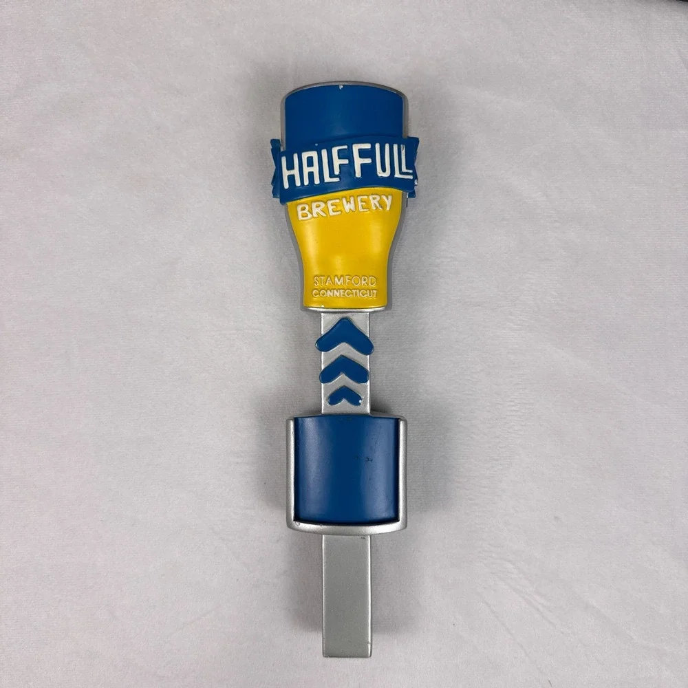 Half Full Brewery Stamford Connecticut Beer Tap Handle Blue Yellow Silver 11.5